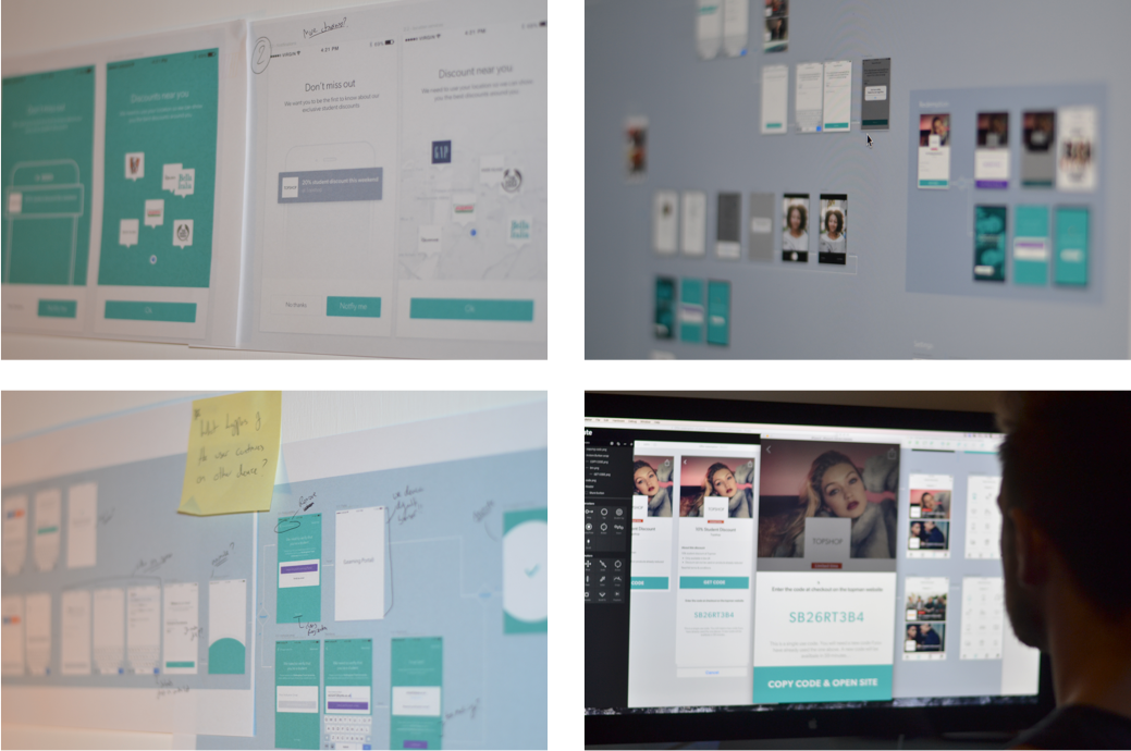 Early mid-fidelity wireframes of the Student Beans app