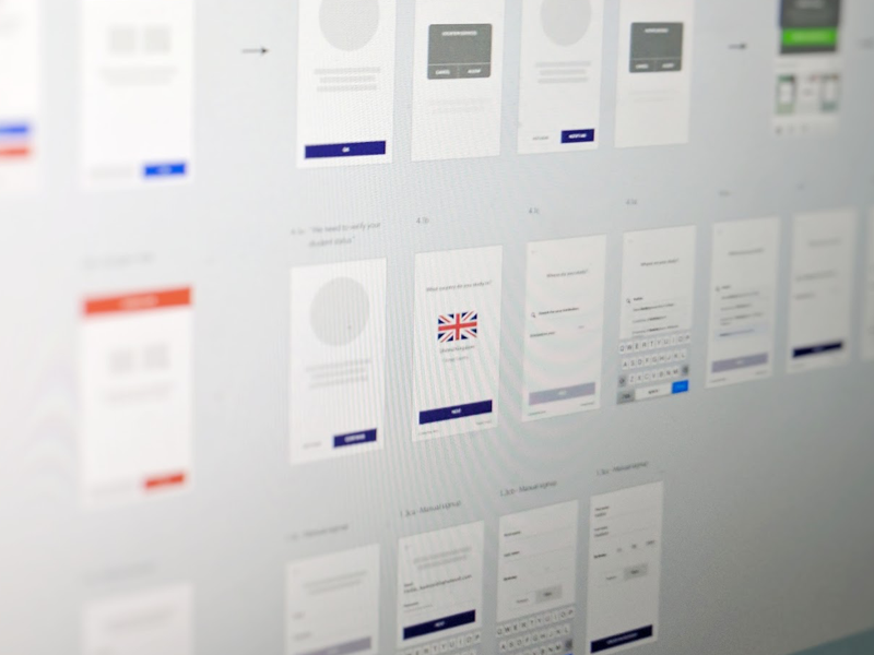 Early low-fidelity wireframes of the Student Verification flow